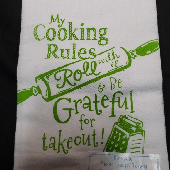 Kitchen Flour Sack Towel My Cooking Rules Grateful For Takeout Cotton White NWT - Picture 8 of 9